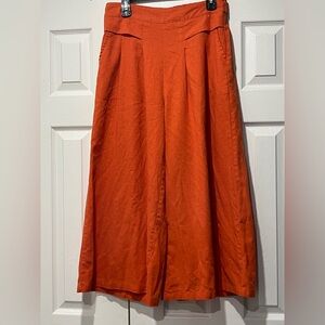 SALE-Mumianxiu Orange High Rise Wide Leg Flair Trousers